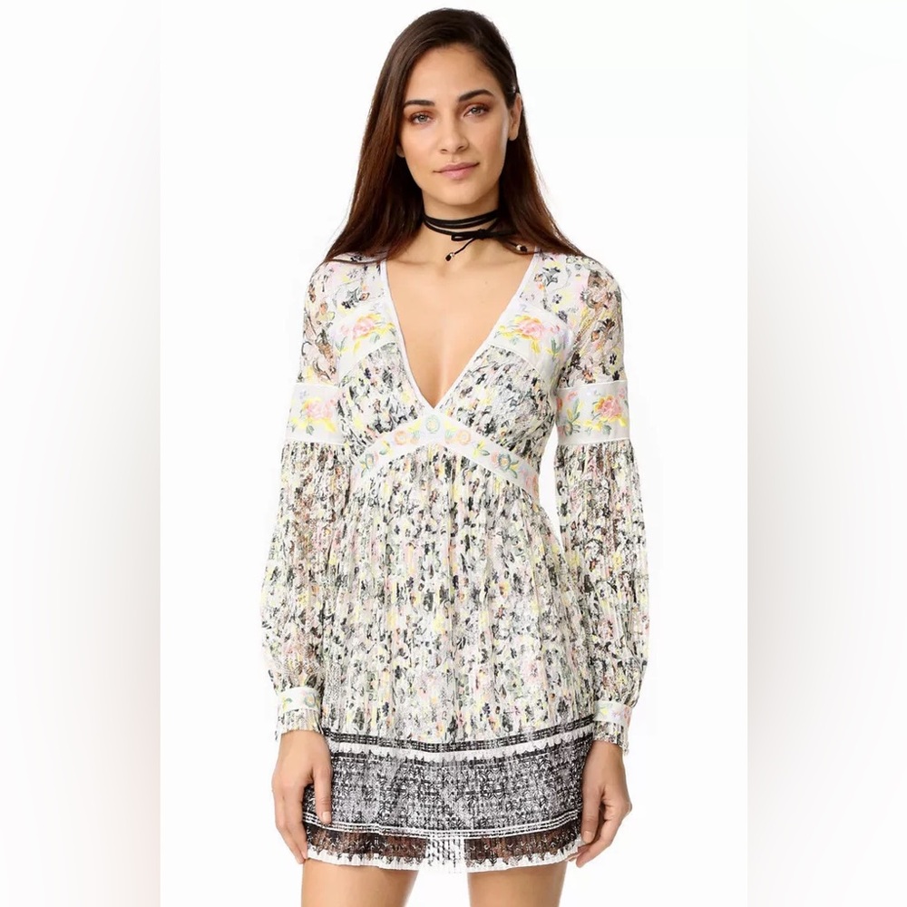 NWT Free People Cherry Blossom Mini Dress in Ivory Floral Combo Size 8